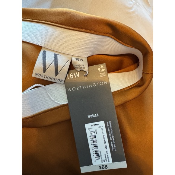 Worthington Roasted Pecan Satin Midi Skirt Womens 16W NWT Brown A-Line Elastic - Picture 3 of 6